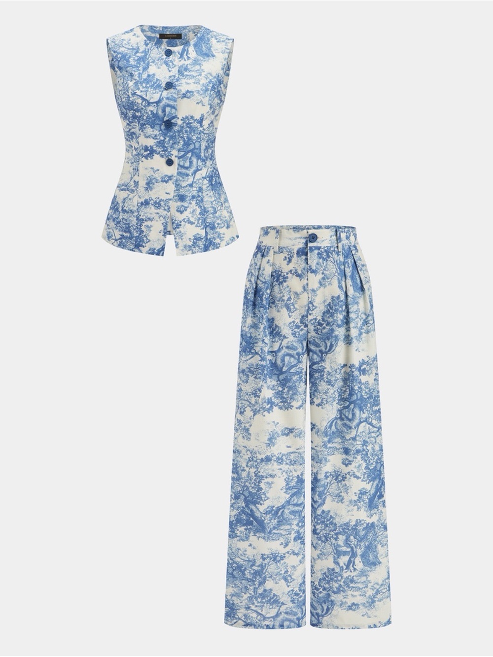 Commense Toile Wide-Leg Pants with Matching Vest